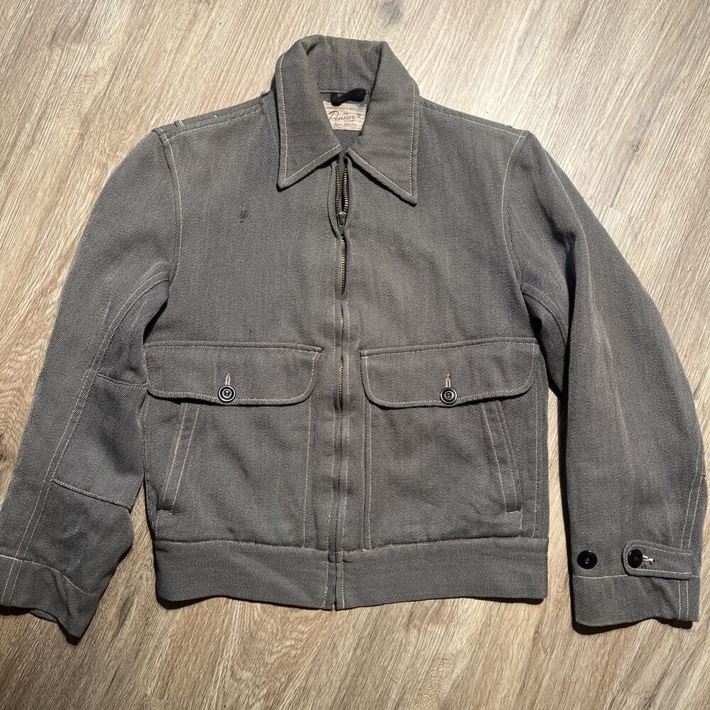Vintage 40s Penneys Whipcord Gray Jacket Wool Boxy Fit Small / Medium Union Tag